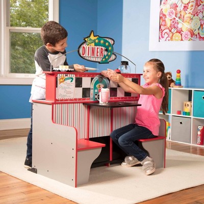 Double-Sided Red and Gray Wooden Star Diner Restaurant Play Set