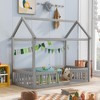 Twin Size Floor Bed, House Shape Playhouse Bed Frame Platform Bed with Rails & Door, Wooden Playhouse Beds with Roof for Boys Girls - 2 of 4
