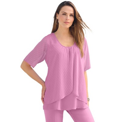Roaman's Women's Plus Size Tulip Overlay Georgette Top