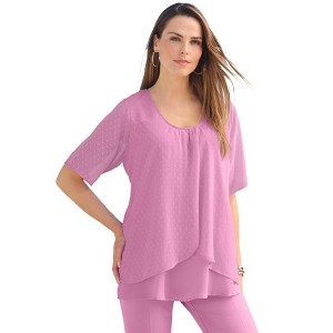Roaman's Women's Plus Size Tulip Overlay Georgette Top - 1 of 4