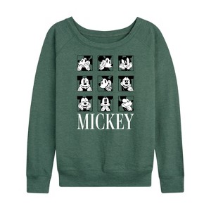 Women's - Disney - Mickey Expression Boxes Lightweight French Terry Wide Neck Long Sleeve Shirt - 1 of 4