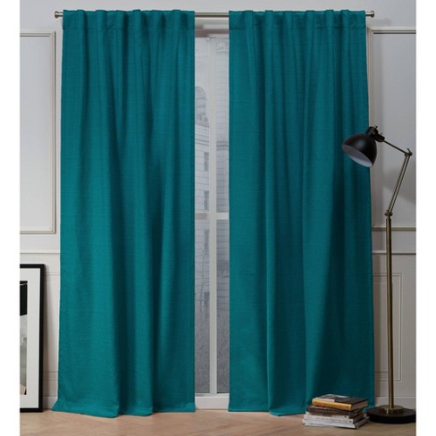teal and white curtain panels