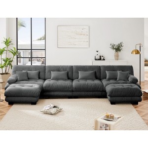 TiramisuBest Free Combination Modular Sectional Sofa,U Shaped Couch for Living Room, 4-Seater Comfy Cloud Couch with 2 Ottomans, Chenille White - 1 of 4