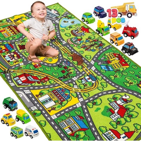 Syncfun Carpet Playmat W/ 12 Cars Pull-back Vehicle Set For Kids Age 3 ...