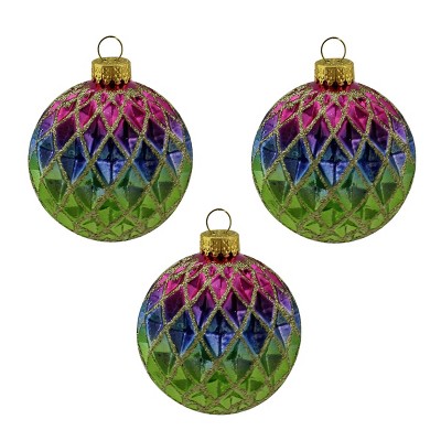 Northlight 3ct Diamond Design Glass Ball Christmas Ornament Set 2.5" - Vibrantly Colored