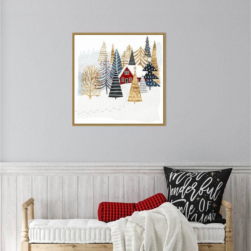 22&#34; x 22&#34; Christmas Chalet I Tree Framed Wall Canvas - Amanti Art, 6 of 12