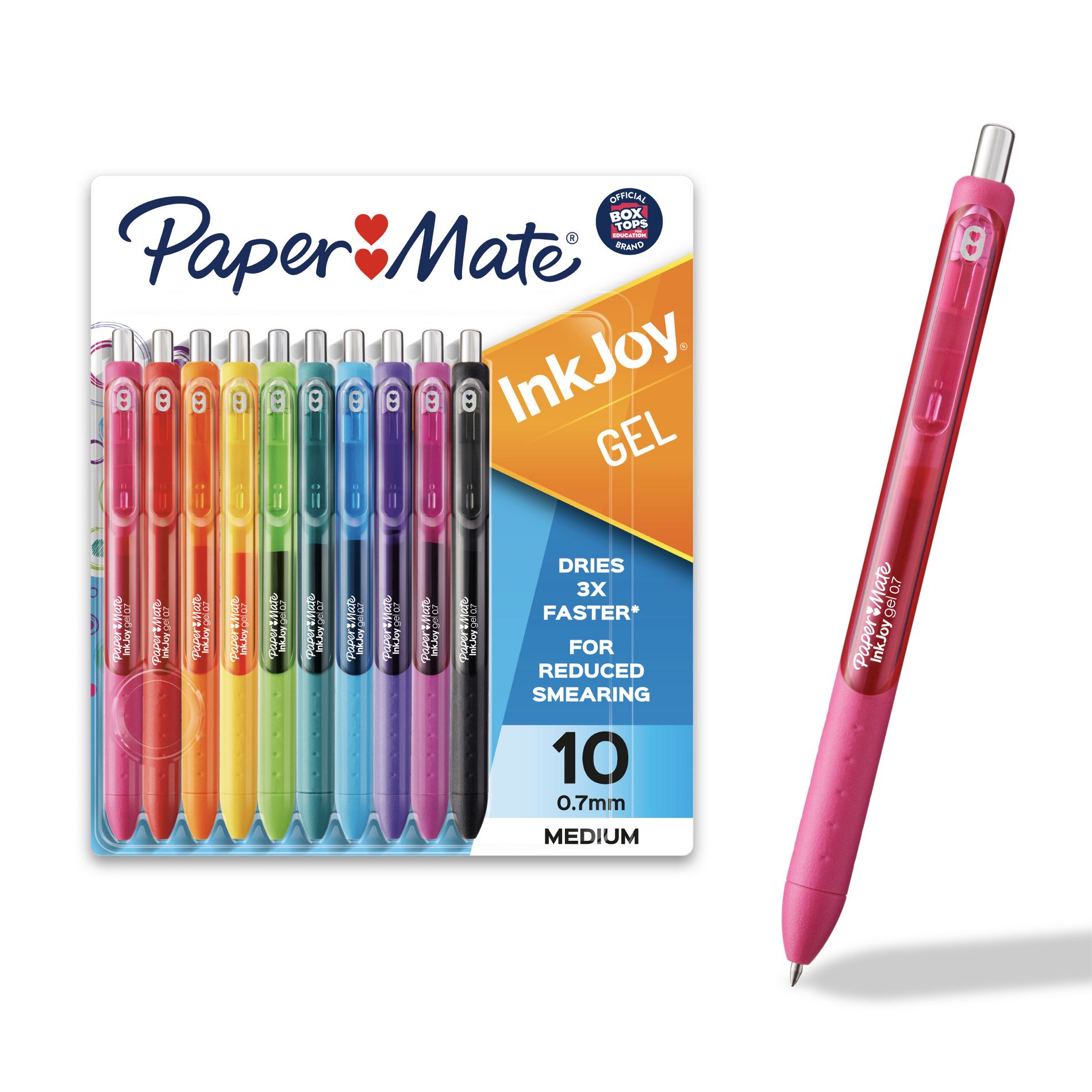 Paper Mate Ink Joy 10pk Gel Pens 0.7mm Medium Tip Multicolored: Retractable, Quick Drying, Multicolor Ink, Stationery Set
