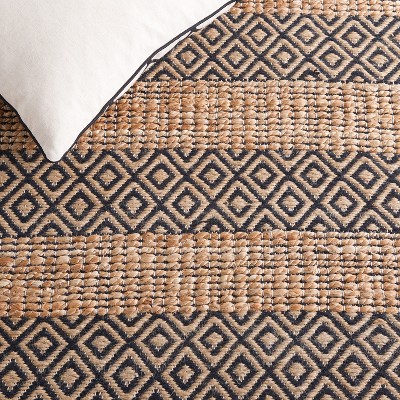 Handmade Black and Natural Cotton Flat Woven Rug