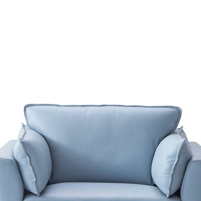 Light Blue Leather and Black Wood Accent Chair