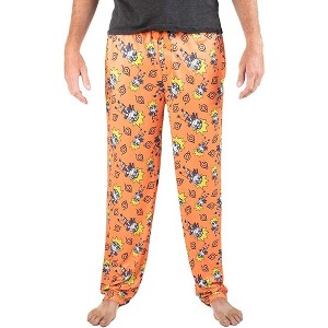 Seven Times Six Naruto Anime Men's Chibi Character All Over Print Sleep Pajama Pants Orange - 1 of 3
