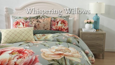 Blush and Sage Floral Queen Cotton Reversible Comforter Set