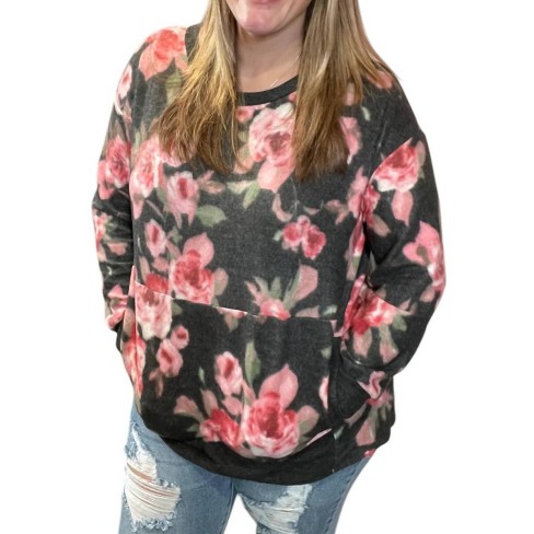 Women's Floral Kangaroo Pocket Sweater - honeyme - image 1 of 2