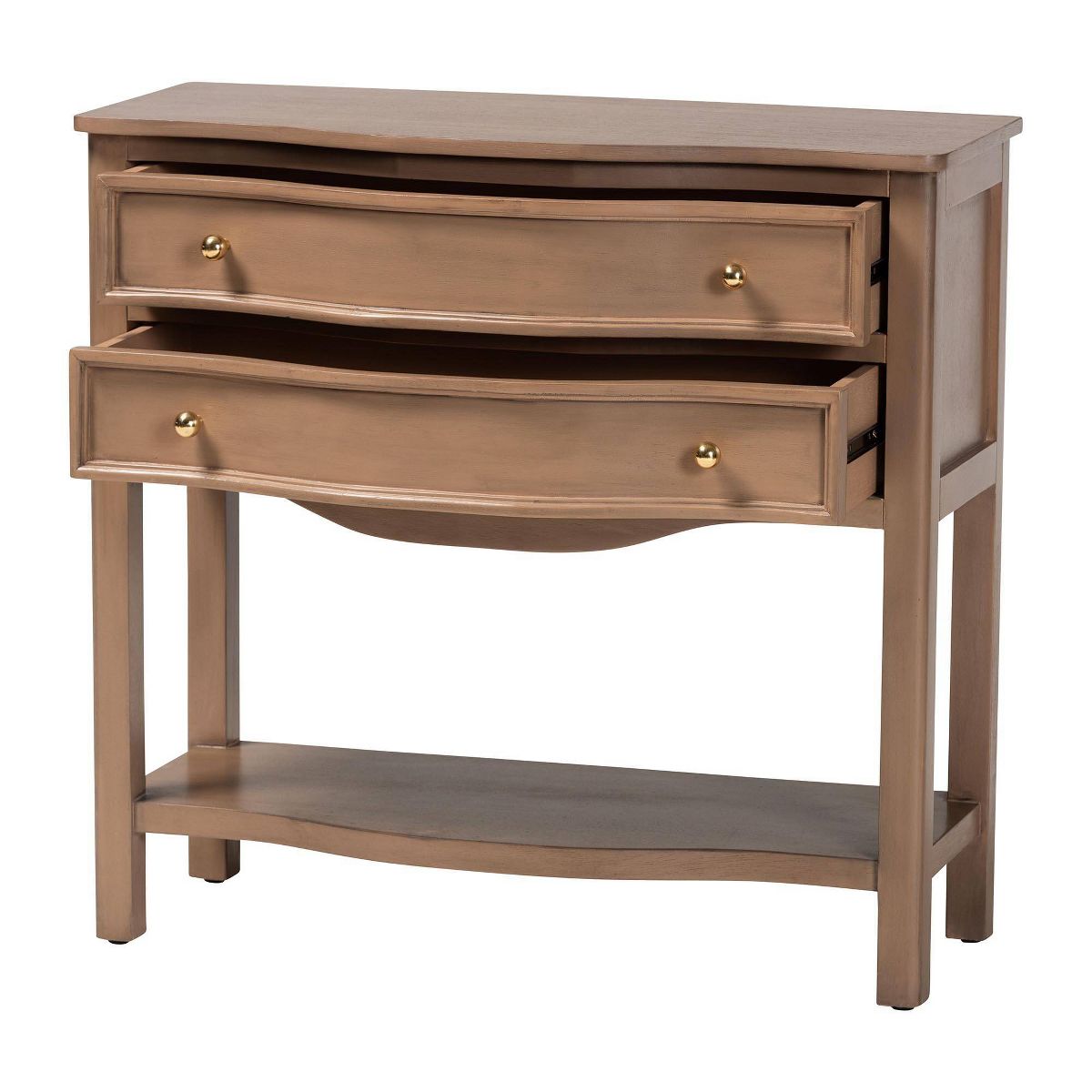 bali & pari Kelila Console Table with Curved Front 2-Drawer Entryway Table with Open Shelf Brown - thumbnail 2