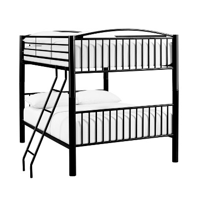 Full Over Full Aiden Modern Black Finish Metal Kids' Bunk Bed - Powell: Built-In Ladder & Guard Rails, Contemporary Style
