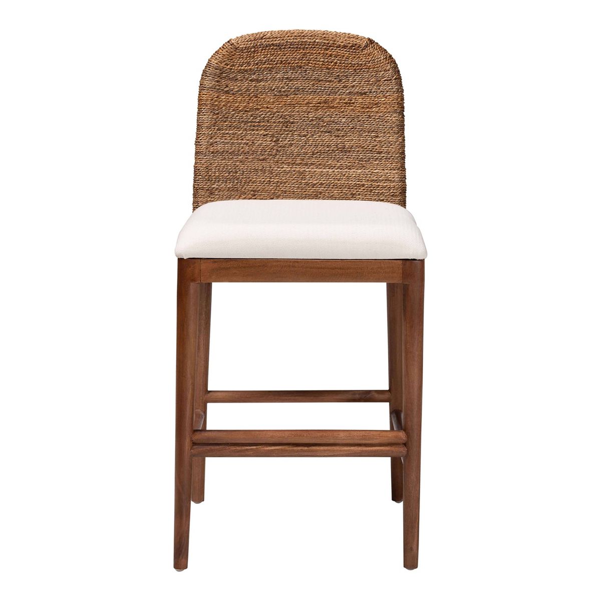 bali & pari Nadim Natural Seagrass and Acacia Wood Counter Height Barstool Set White/Natural: Polyester Upholstery, Spot Clean