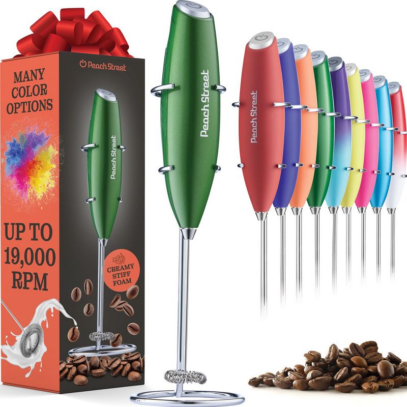 Peach Street Powerful Handheld Milk Frother, Mini Frother Wand, Battery Operated Stainless Steel Mixer, With Stand. for Milk, Latte, 1 of 8
