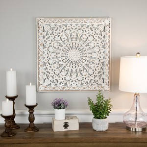 Northlight 24" Antique White Floral Mandala Square Wall Panel - 1 of 4