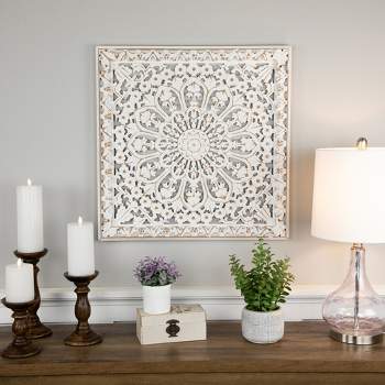 Northlight 24" Antique White Floral Mandala Square Wall Panel