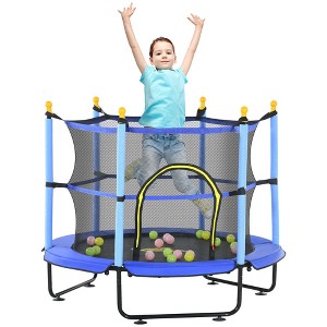 Jump into Fun 55IN 4.6FT Toddler Trampoline Equipped with 360-degree all-round protective net & Ball Pit For Indoor or Outdoor Use, Blue - 1 of 4