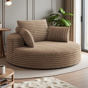 55" Corduroy Chenille Swivel Sleeper Chair with Pillow, No Assembly - 1 of 4