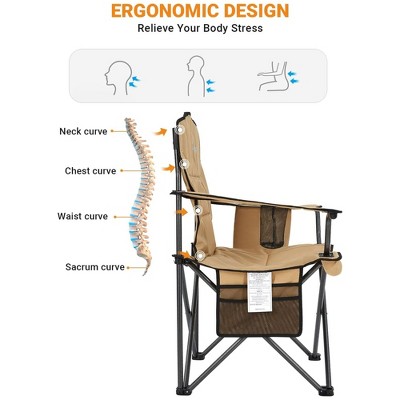 Khaki Padded Portable Folding Outdoor Lounge Chairs with Cupholder and Cooler, 2-Pack