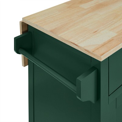 Emerald and Natural Wood Drop Leaf Kitchen Island