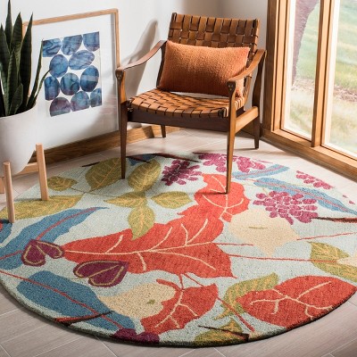 Handmade Blue Floral Tufted Wool Round Area Rug