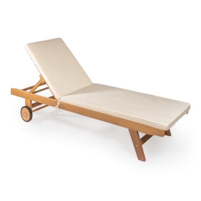 Mallorca 77.56"x23.62" Modern Classic Adjustable Acacia Wood Chaise Outdoor Lounge Chair with Cushion & Wheels - JONATHAN Y