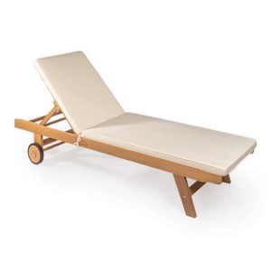Mallorca 77.56"x23.62" Modern Classic Adjustable Acacia Wood Chaise Outdoor Lounge Chair with Cushion & Wheels - JONATHAN Y - 1 of 4