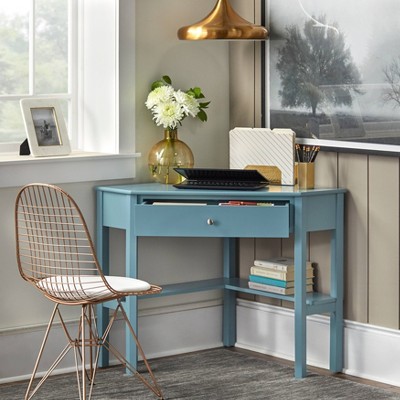 Antique Blue Corner Desk with Drawer and Shelf