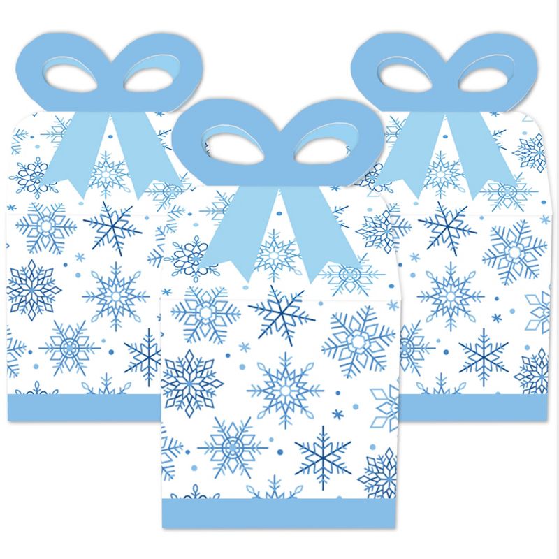 Big Dot of Happiness Blue Snowflakes - Square Favor Gift Boxes - Winter Holiday Party Bow Boxes - Set of 12, 2 of 9