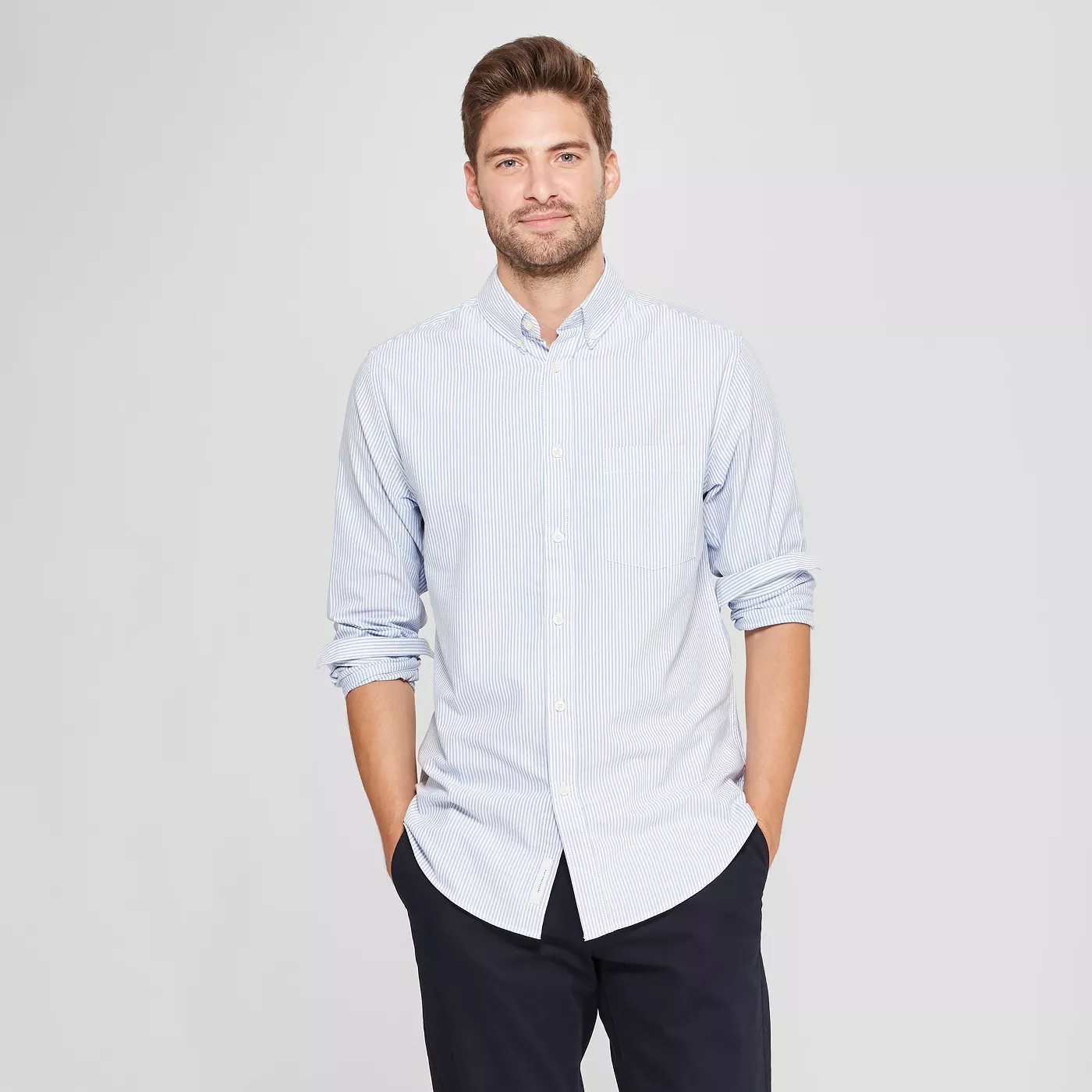 Men's Standard Fit Whittier Oxford Brushed Long Sleeve Collared Button-Down Shirt - Goodfellow & Coâ¢ - image 1 of 3