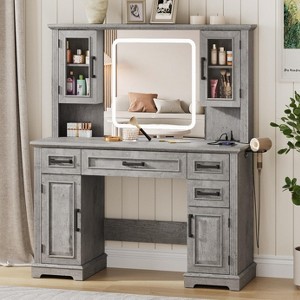 Vanity Desk with Mirror, Lights & Charging Station, 45" Bedroom Table, 3 Lighting Modes - 1 of 4
