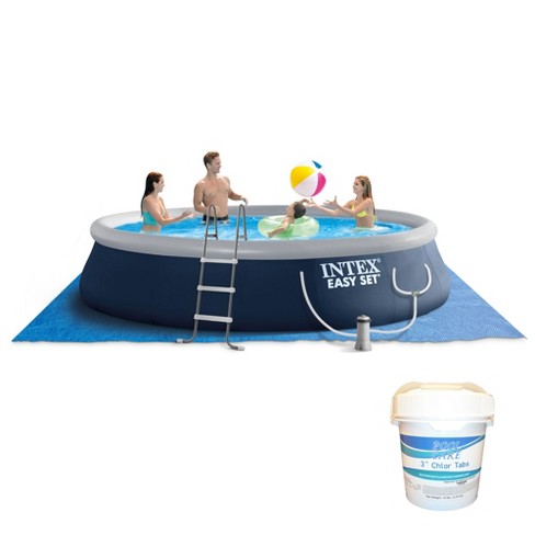 Intex Easy Set 15ft x 42in Inflatable Outdoor Above Ground Swimming Pool Bundle with Filter Pump & Pool Care 3-Inch Chlorine Tablets, 10 Pounds - image 1 of 4