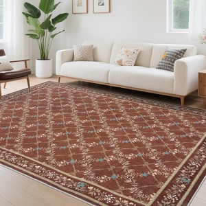 Washable Kitchen Rug, Non-Slip Modern Boho Floral Low Pile Carpet for Bathroom, Bedroom, Entryway, Stain Resistant - 1 of 4