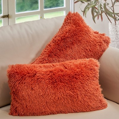 Cheer Collection Super Soft Shaggy Long Hair Throw Pillows Set of 2