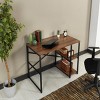 GlasFlength Desks Metal Frame 2 Shelves Computer Desk Gaming Desk Home Office Desk Simple Design for Small Spaces, Brown, 25"*47"*28" - 2 of 4