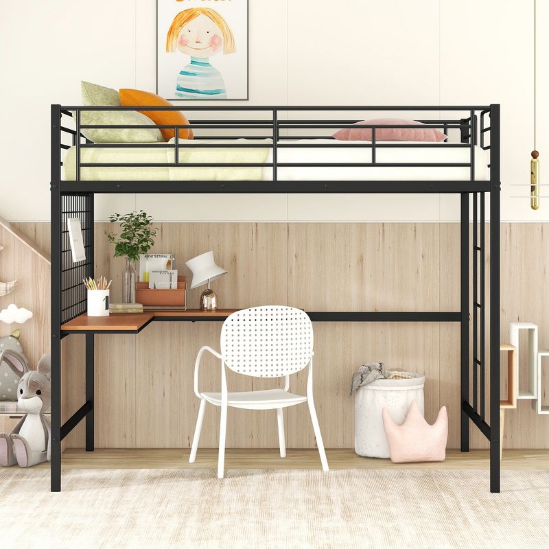 Full Size Metal Loft Bed With Desk And Grid - ModernLuxe, 3 of 10