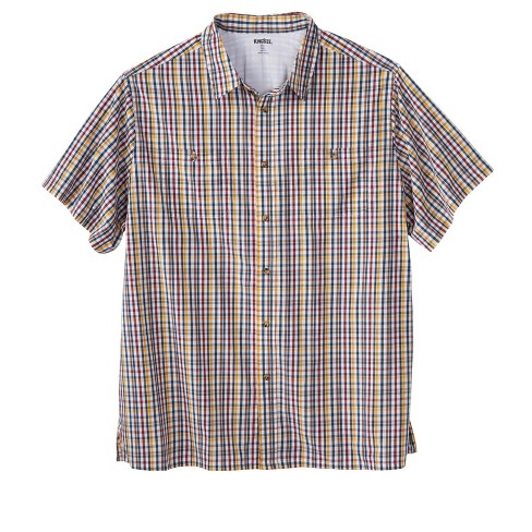 KingSize Men's Big & Tall Short Sleeve Printed Check Sport Shirt - Tall -  6XL, Gold Check Multicolored