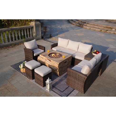 7pc Outdoor Wicker Sectional Sofa Set, Big Lots Outdoor Furniture With Fire Pit