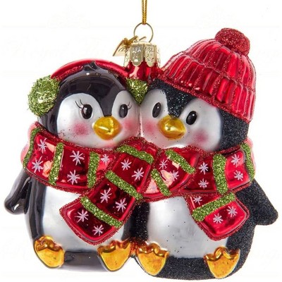 Kurt Adler Noble Gems Glass Ornament for Christmas Tree, Penguin Couple