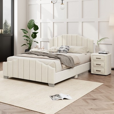 3-Piece Bedroom Set with 2 Nightstands, Full/Queen Size Vertical Channel Tufted Velvet Upholstered Platform Bed Frame - ModernLuxe