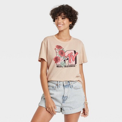 Women's MTV Floral Print Logo Short Sleeve Graphic T-Shirt
