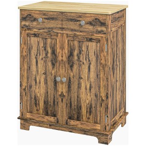 VYNXARI Sideboard with Solid Wood Countertop, Modern Kitchen Storage Cabinet, Coffee Bar Cabinet with 2 Drawers, Doors and Adjustable Shelf,  Brown - 1 of 4