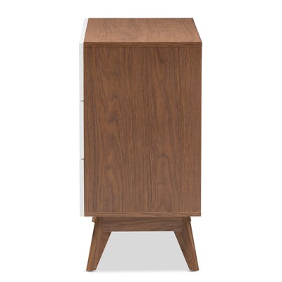 White and Walnut Mid-Century Modern 3-Drawer Chest