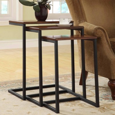 Chestnut and Black Wood Metal Nesting Tables Set of 3