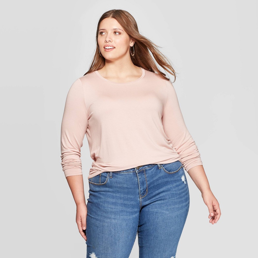 Women's Plus Size Long Sleeve Crewneck T-Shirt - Ava & Viv Blush 4X, Size: 4XL was $12.0 now $8.4 (30.0% off)