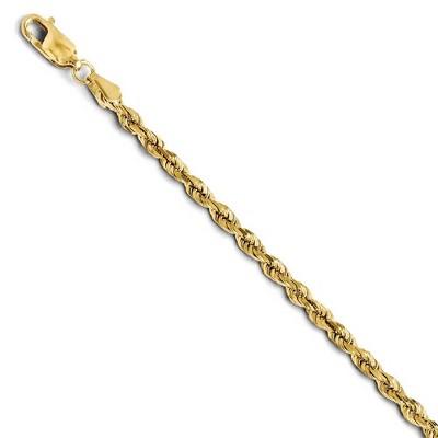 Black Bow Jewelry 3mm 14k Yellow Gold Solid Diamond Cut Rope Chain Bracelet