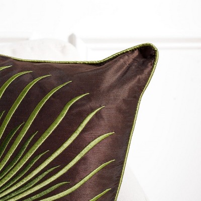 Green Embroidered Tropical Leaf Square Throw Pillow Set