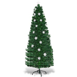 Tangkula 6'Pre-Lit Fiber Optic Artificial Christmas Tree w/ Snowflakes (Indoor/Outdoor) - 1 of 4